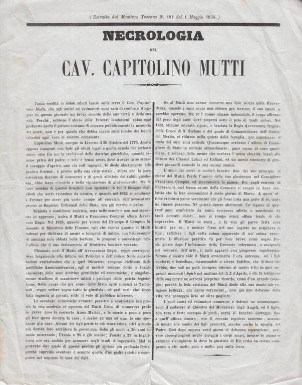 Necrologia Del Cav. Capitolino Mutti