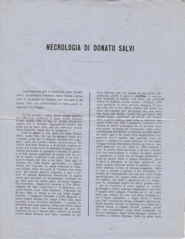 NECROLOGIA DI DONATO SALVI