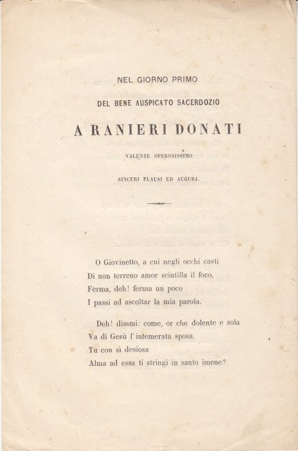 Nel Giorno Primo Del Ben Auspicato Sacerdozio A Ranieri Donati …