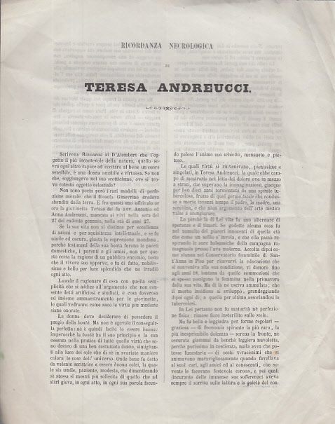 RICORDANZA NECROLOGICA DI TERESA ANDREUCCI