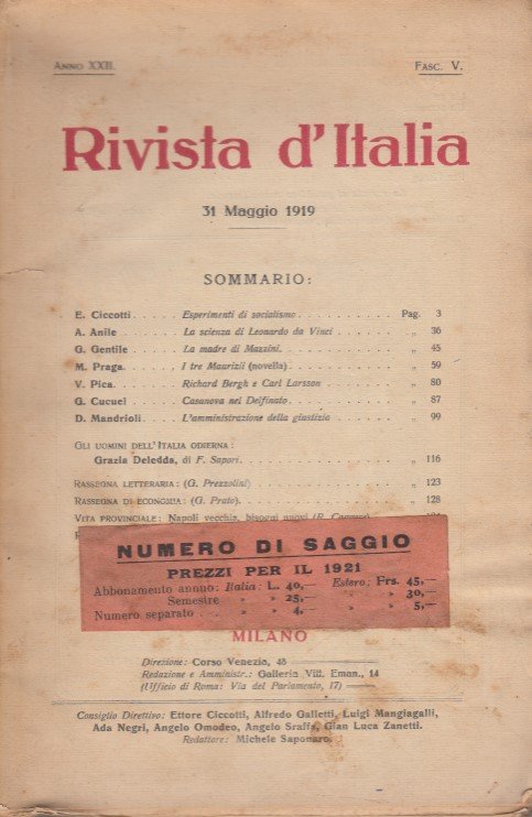 Rivista d'Italia 31 Maggio 1919