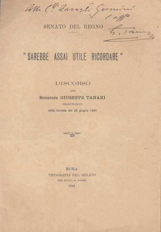 Sarebbe assai utile ricordare. Discorso del senatore Giuseppe Tanari pronunciato … | Immagine Gallery 1