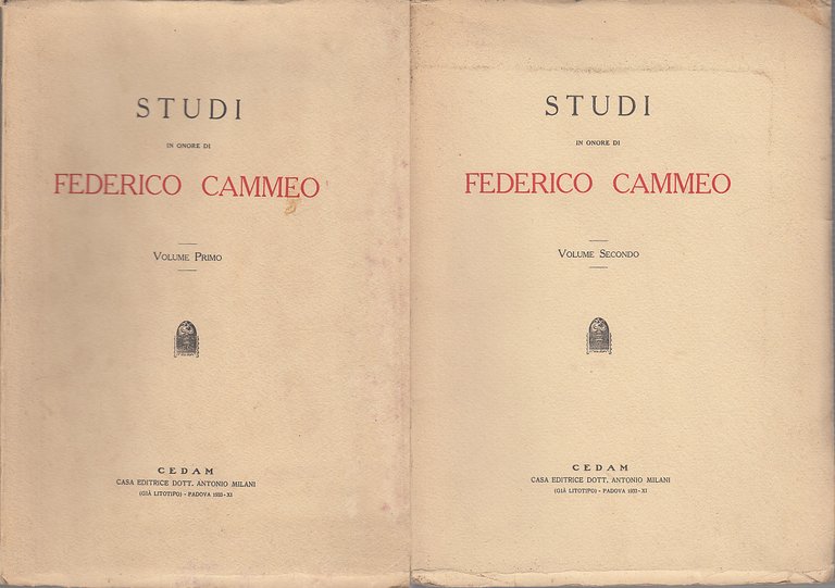 Studi In Onore Di Federico Cammeo Volume Primo Volume Secondo