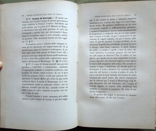 Idrologia di Firenze, desunta dai resultati dell'analisi chimica comparativamente istituita …