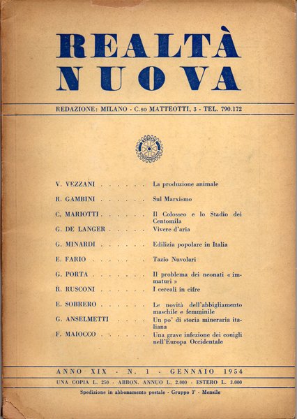 Realtà Nuova. Anno XIX - N. 1 - Gennaio 1954