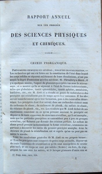 Rapport annuel sur les progrès des sciences physiques et chimiques …