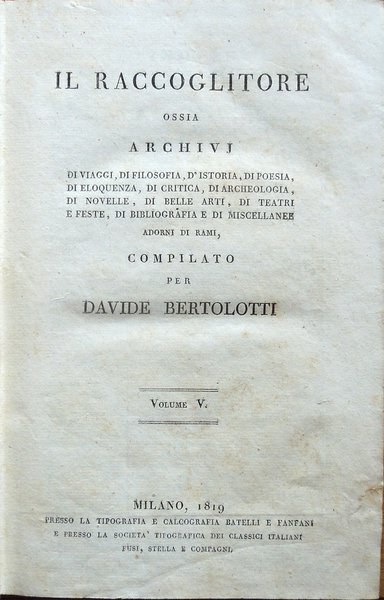 Il Raccoglitore ossia archivj di viaggi, di filosofia, d'istoria, di …