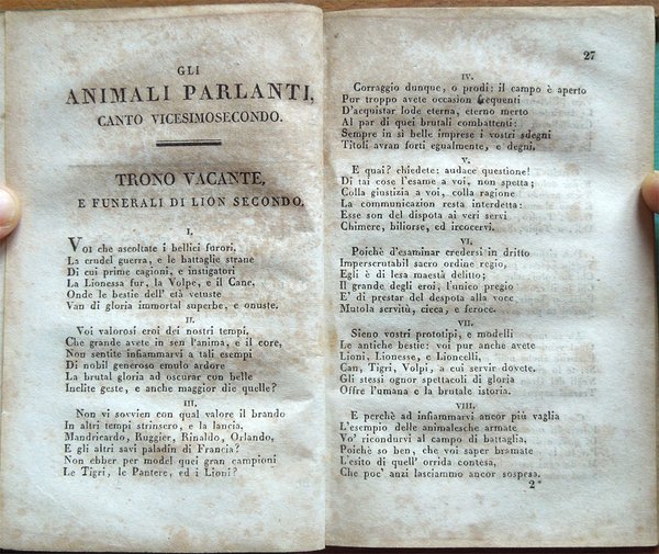 Gli animali parlanti, poema epico diviso in ventisei canti