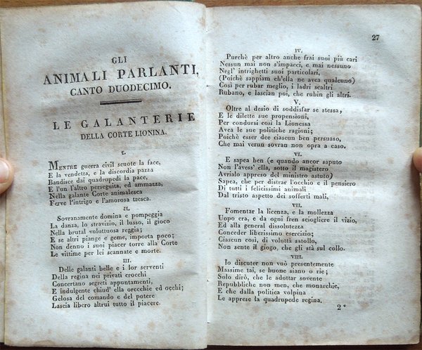 Gli animali parlanti, poema epico diviso in ventisei canti