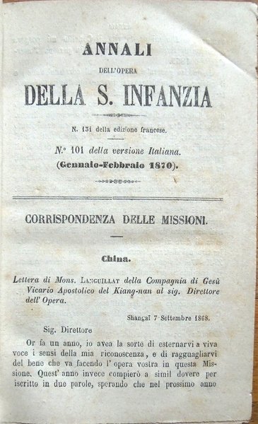 Annali dell'Opera della Santa Infanzia. Versione italiana. Volume 18
