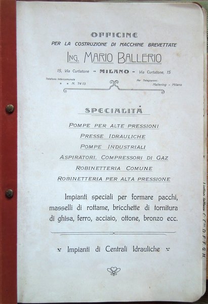 Officine per la costruzione di macchine brevettate Ing. Mario Ballerio …