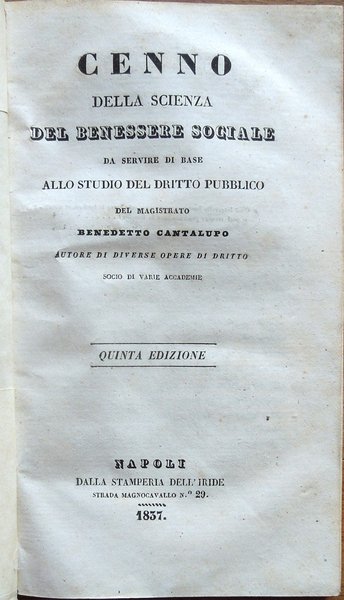 Cenno della scienza del benessere sociale da servire di base …