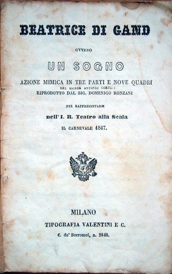Beatrice di Gand ovvero Un sogno. Azione mimica in tre …
