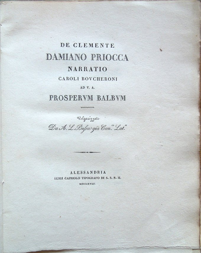 De Clemente Damiano Priocca narratio Caroli Boucheroni ad V. A. …