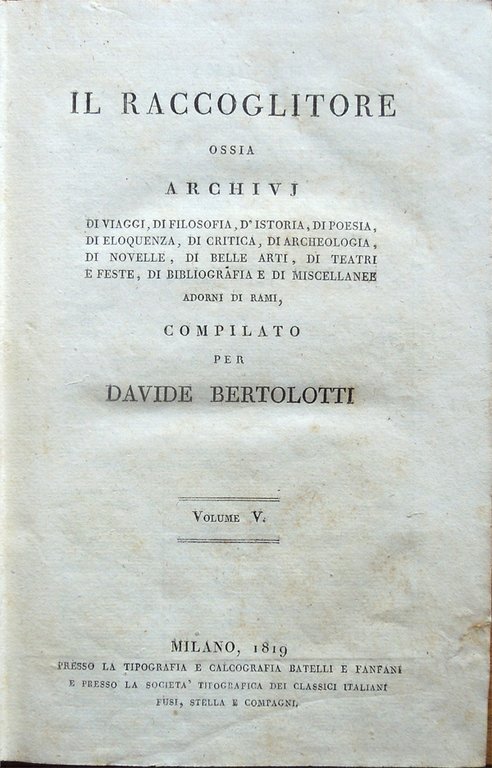 Il Raccoglitore ossia archivj di viaggi, di filosofia, d'istoria, di …