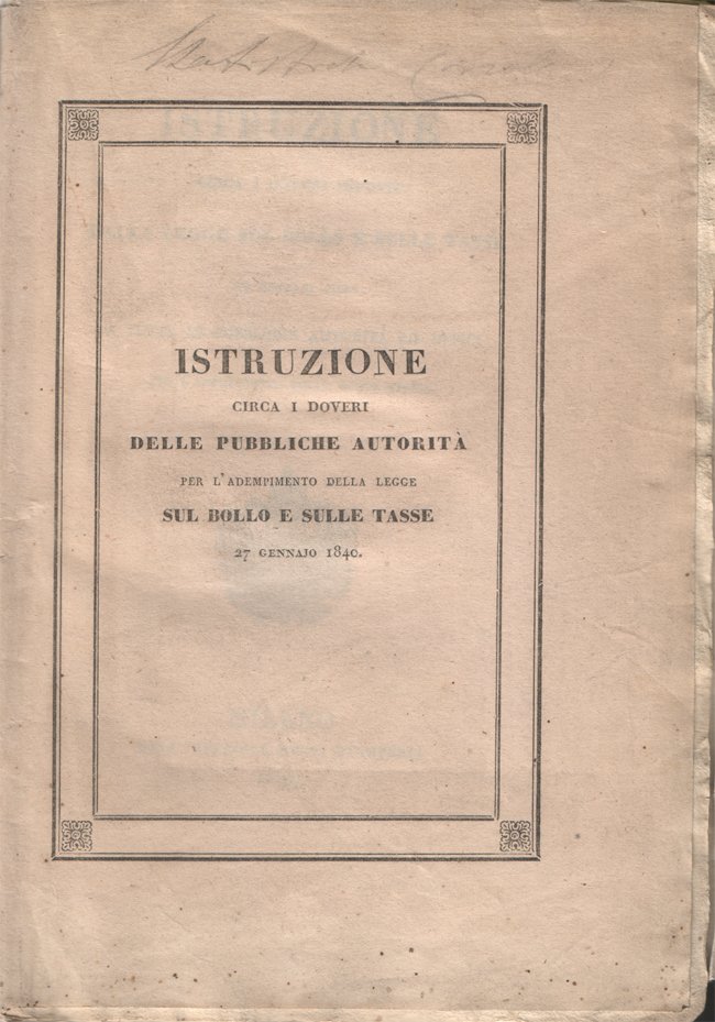 Istruzione circa i doveri imposti dalla legge sul bollo e …