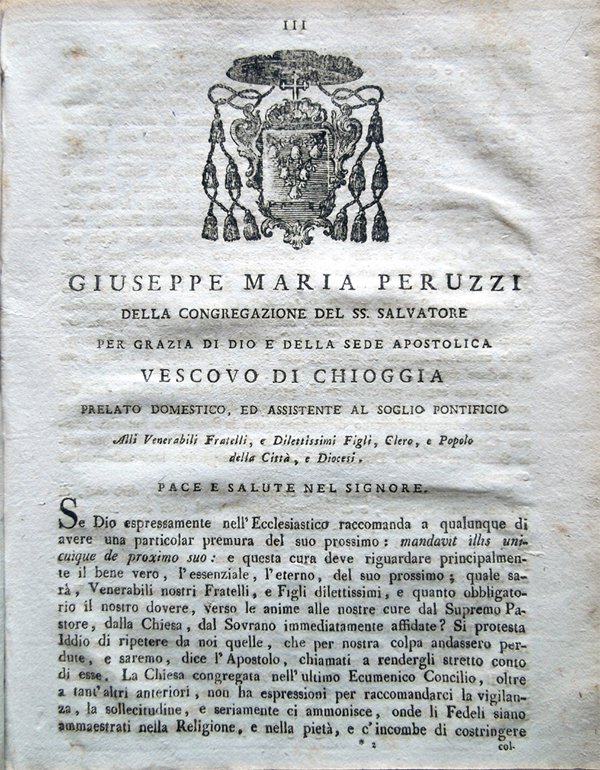 Lettera pastorale di Monsignor Illustrissimo, e Reverendissimo Giuseppe Maria Peruzzi …