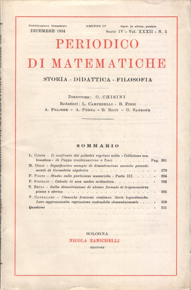 Periodico di matematiche. Storia - Didattica - Filosofia. Pubblicazione bimestrale. …