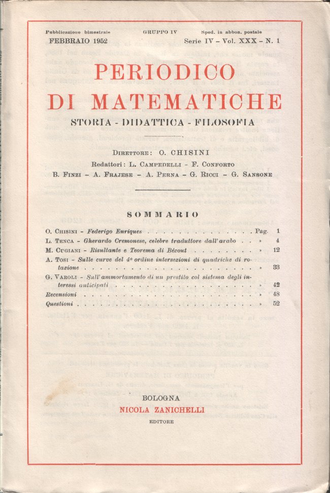 Periodico di matematiche. Storia - Didattica - Filosofia. Pubblicazione bimestrale. …