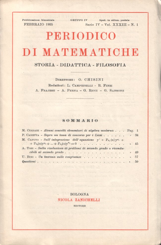 Periodico di matematiche. Storia - Didattica - Filosofia. Pubblicazione bimestrale. …