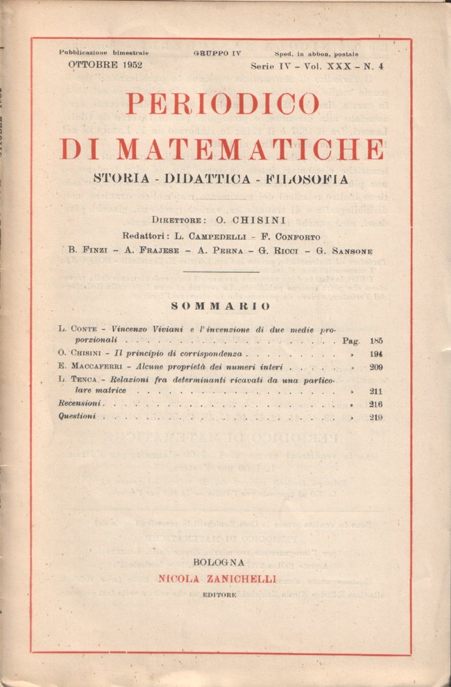 Periodico di matematiche. Storia - Didattica - Filosofia. Pubblicazione bimestrale. …