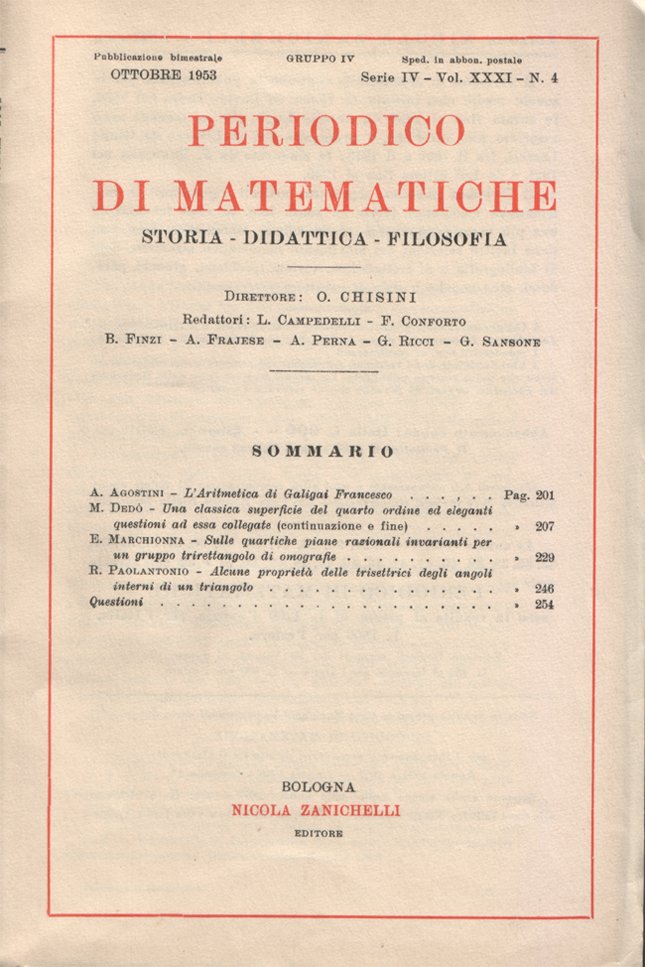 Periodico di matematiche. Storia - Didattica - Filosofia. Pubblicazione bimestrale. …