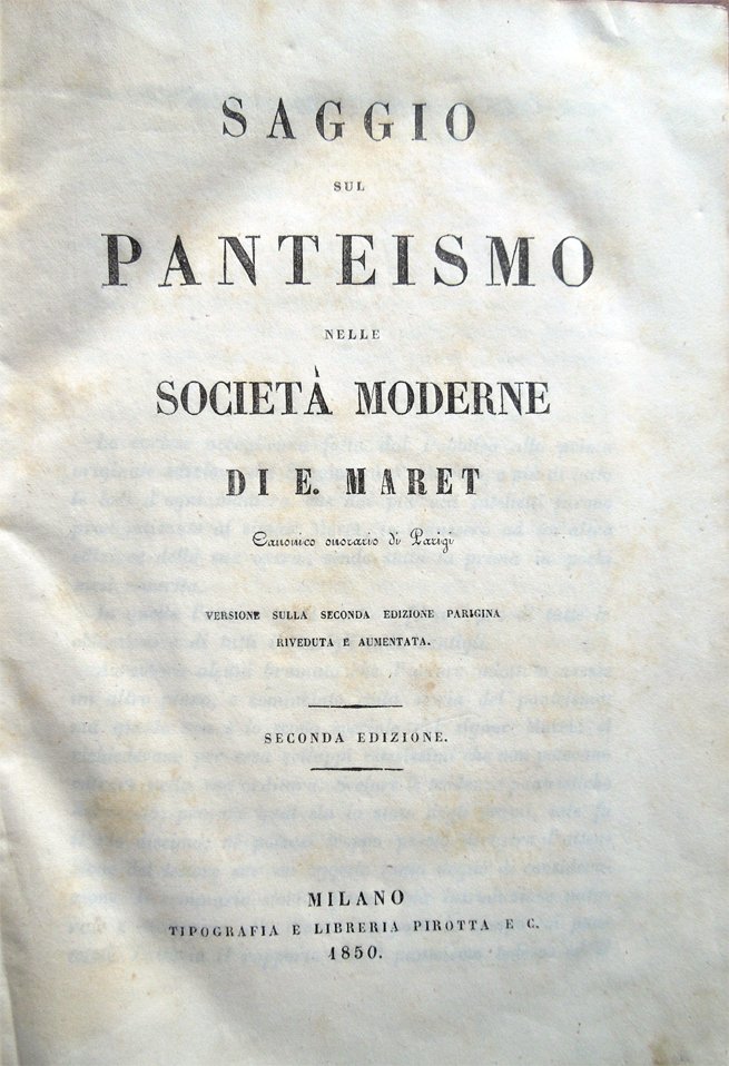 Saggio sul panteismo nelle società moderne di E. Maret, Canonico …