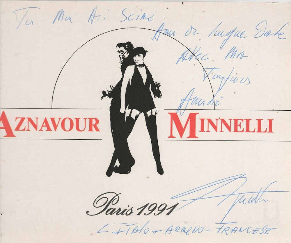 AZNAVOUR MINELLI PARIS 1991 AUTOGRAFO CON DEDICA