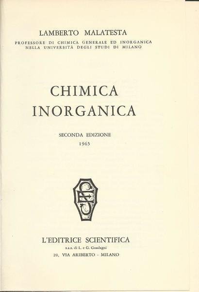 Chimica inorganica - terza edizione 1967