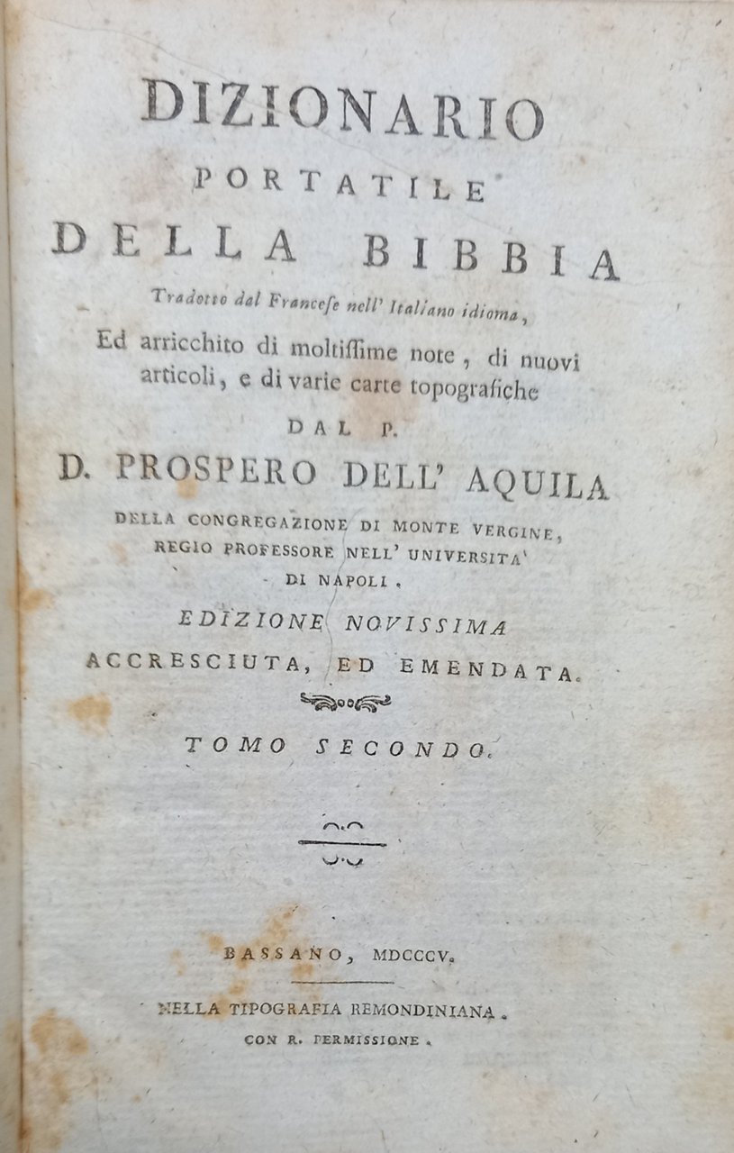 Dizionario portatile della bibbia - tomo secondo