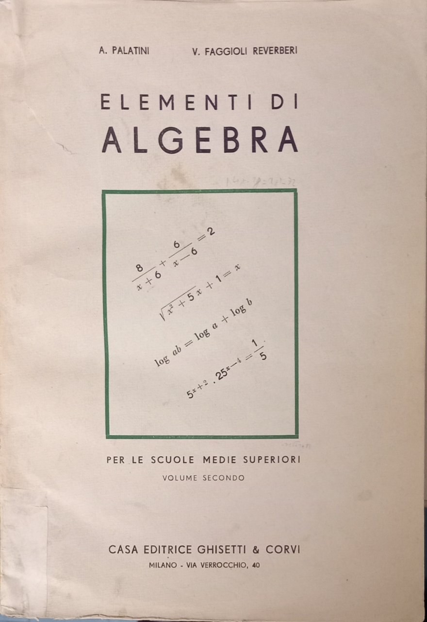 J 8142 LIBRO ELEMENTI DI ALGEBRA VOL. 2 DI A. …