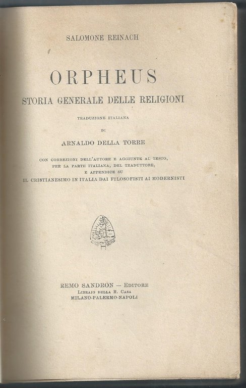 ORPHEUS. Storia generale delle religioni. Traduzione italiana di Arnaldo Della …