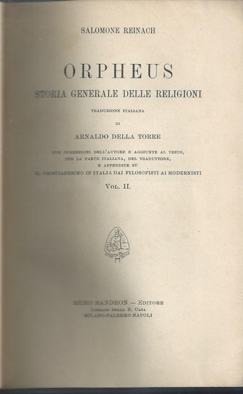 ORPHEUS. Storia generale delle religioni. Traduzione italiana di Arnaldo Della …