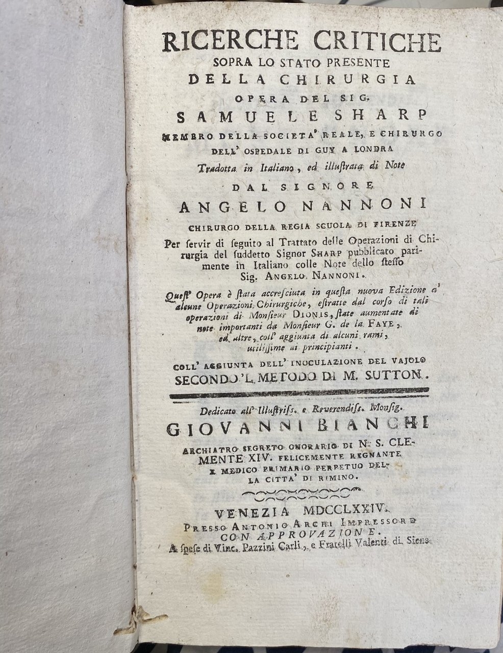RICERCHE CRITICHE SOPRA LO STATO PRESENTE DELLA CHIRURGIA opera del … | Immagine principale