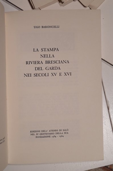 La Stampa nella Riviera Bresciana del Garda nei Secoli XV …