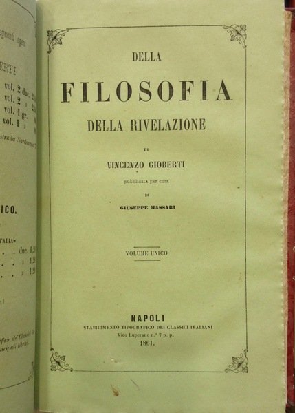DELLA RIFORMA CATTOLICA DELLA CHIESA + DELLA FILOSOFIA DELLA RIVELAZIONE