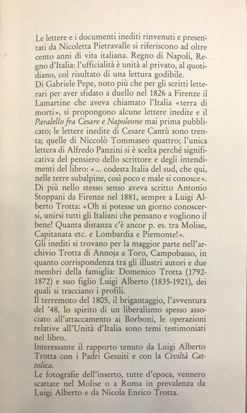 CARA ITALIA, TUO MOLISE. Lettere inedite di Pepe, Tommaseo. Cant�, …