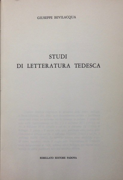 STUDI DI LETTERATURA TEDESCA