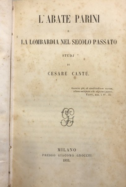 L'ABATE PARINI E LA LOMBARDIA NEL SECOLO PASSATO