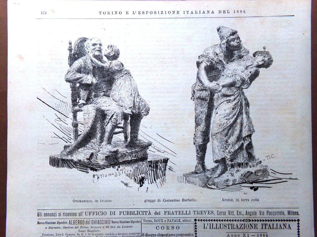 Stampa del 1884 Gruppi di Costantino Barbella Onomastico Aprile