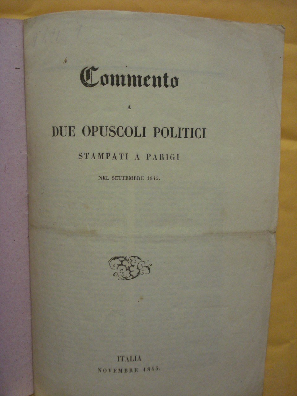 COMMENTO A DUE OPUSCOLI POLITICI STAMPATI A PARIGI NEL SETTEMBRE …