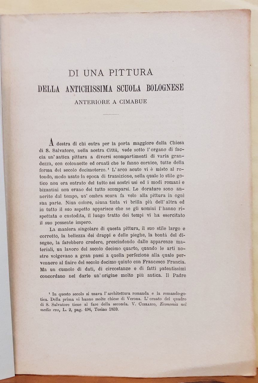 DI UNA PITTURA DELLA ANTICHISSIMA SCUOLA BOLOGNESE ANTERIORE A CIMABUE.