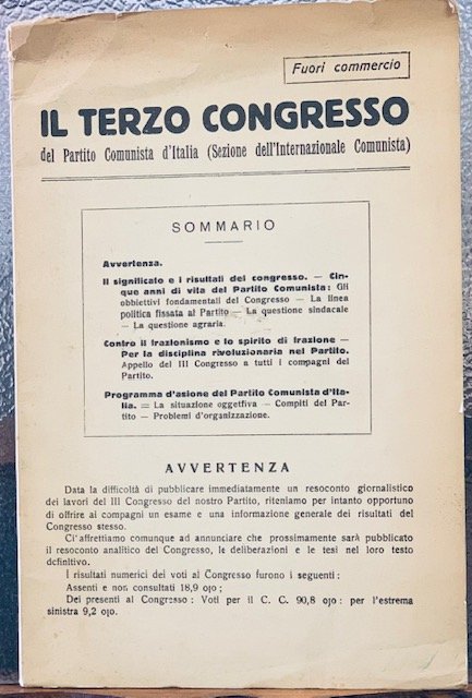 IL TERZO CONGRESSO DEL PARTITO COMUNISTA D'ITALIA (Sezione dell'Internazionale Comunista).