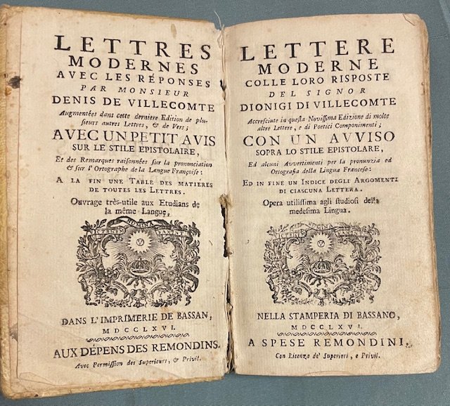 LETTERE MODERNE COLLE LORO RISPOSTE del signor Dionigi di Villecomte. …