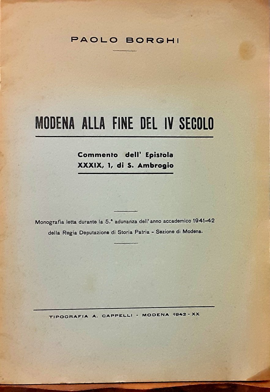 MODENA ALLA FINE DEL IV SECOLO: COMMENTO DELL'EPISTOLA XXXIX DI …