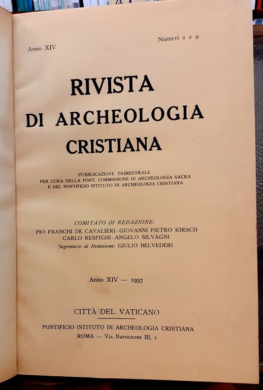 RIVISTA DI ARCHEOLOGIA CRISTIANA., Anno XIV. numeri 1-2.