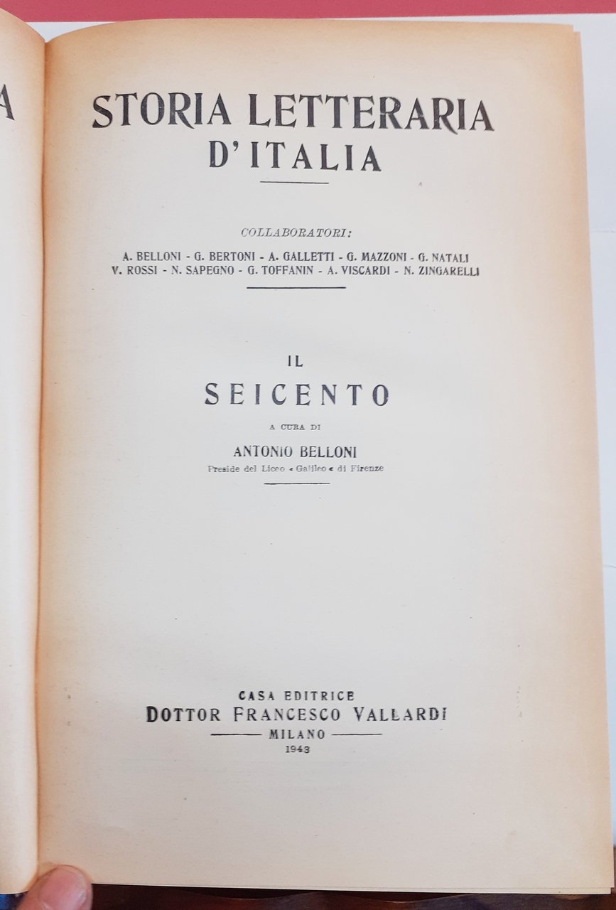 STORIA LETTERARIA D'ITALIA: IL SEICENTO.