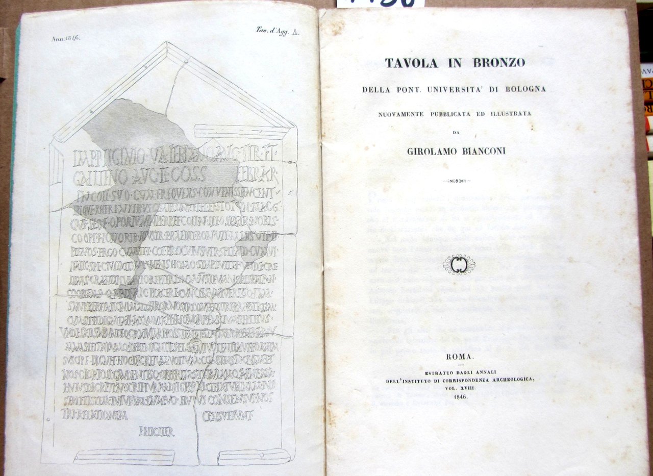 TAVOLA IN BRONZO DELLA PONT. UNIVERSITA' DI BOLOGNA NUOVAMENTE PUBBLICATA …