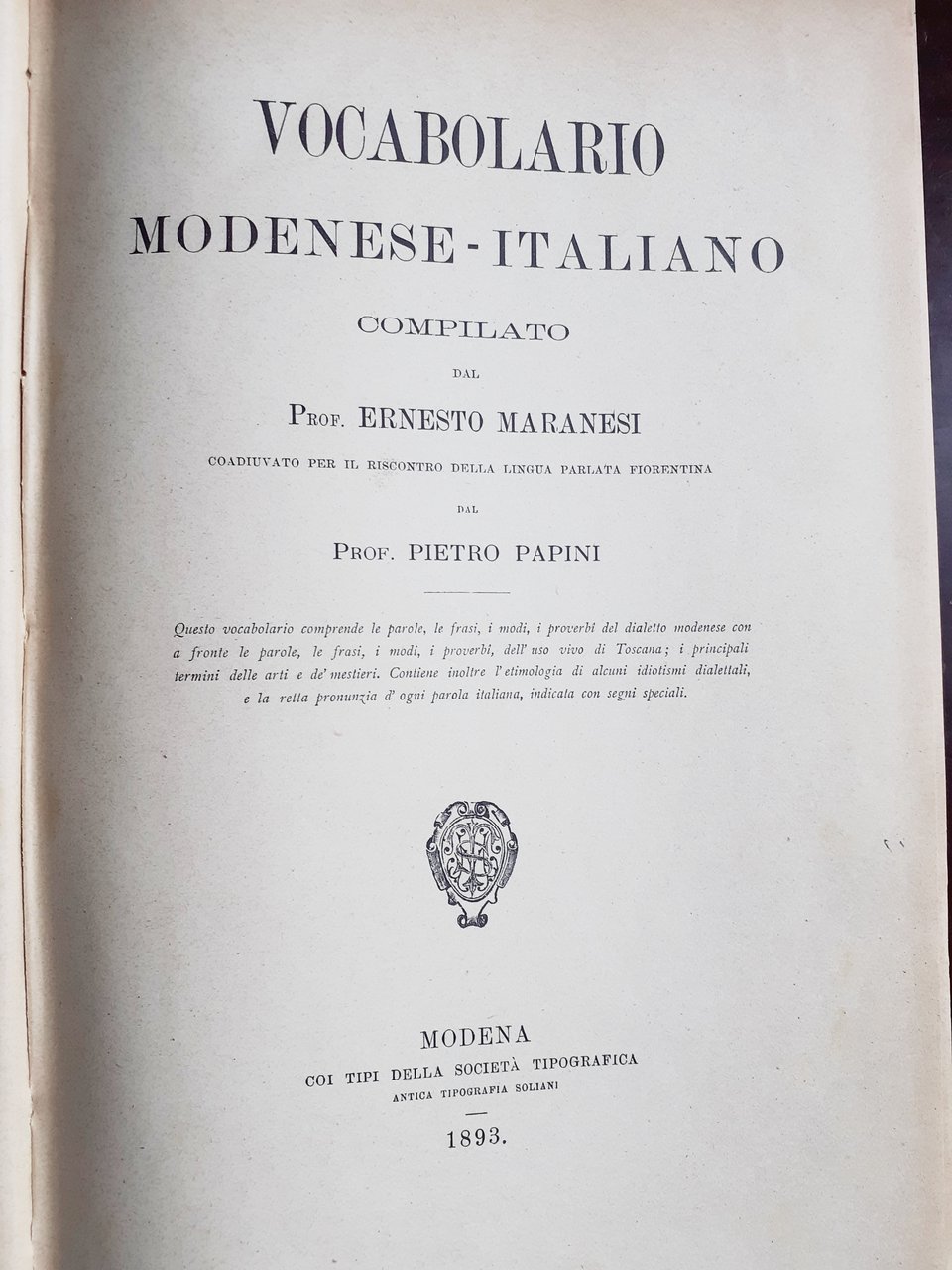 VOCABOLARIO MODENESE-ITALIANO, COMPILATO dal Prof. Ernesto Manaresi.