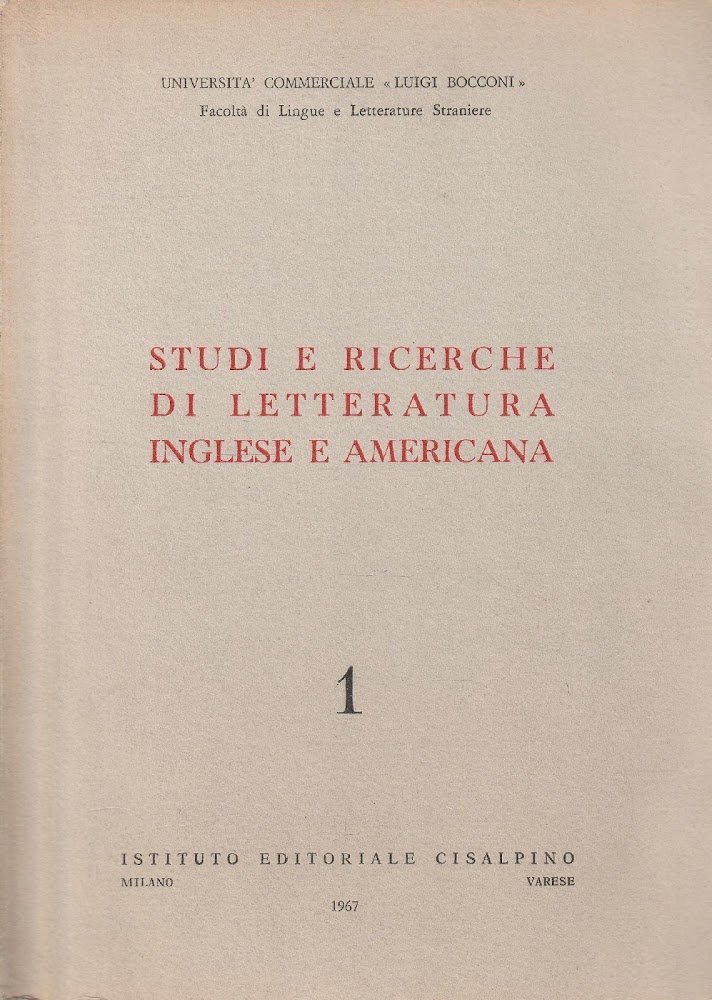 1^ edizione! Studi e ricerche di letteratura inglese e americana …